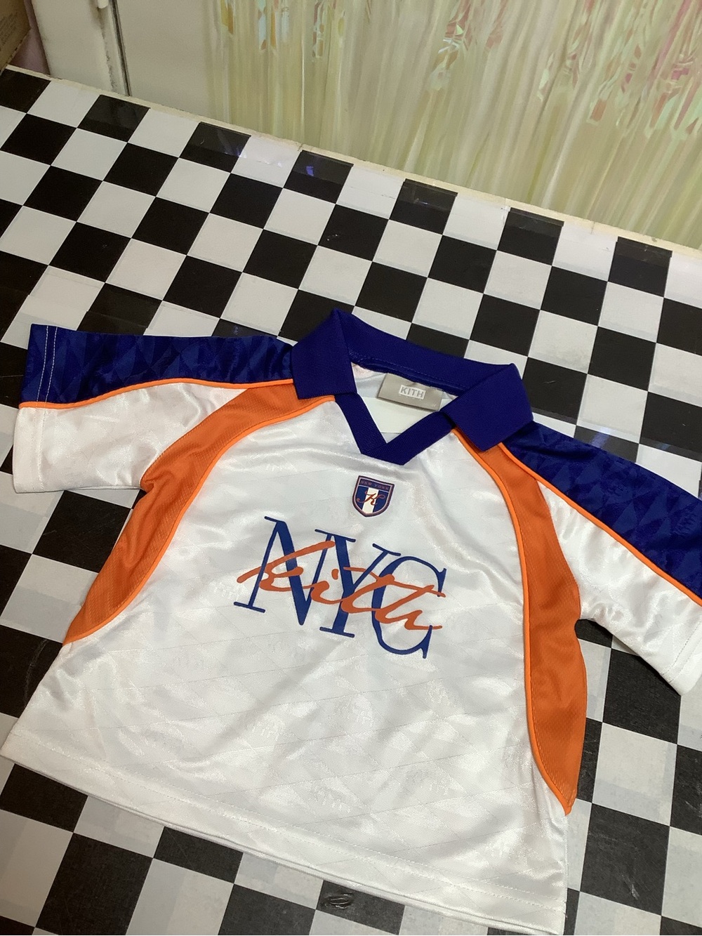 Kith Kids Polo Jersey in White, Orange & Blue
